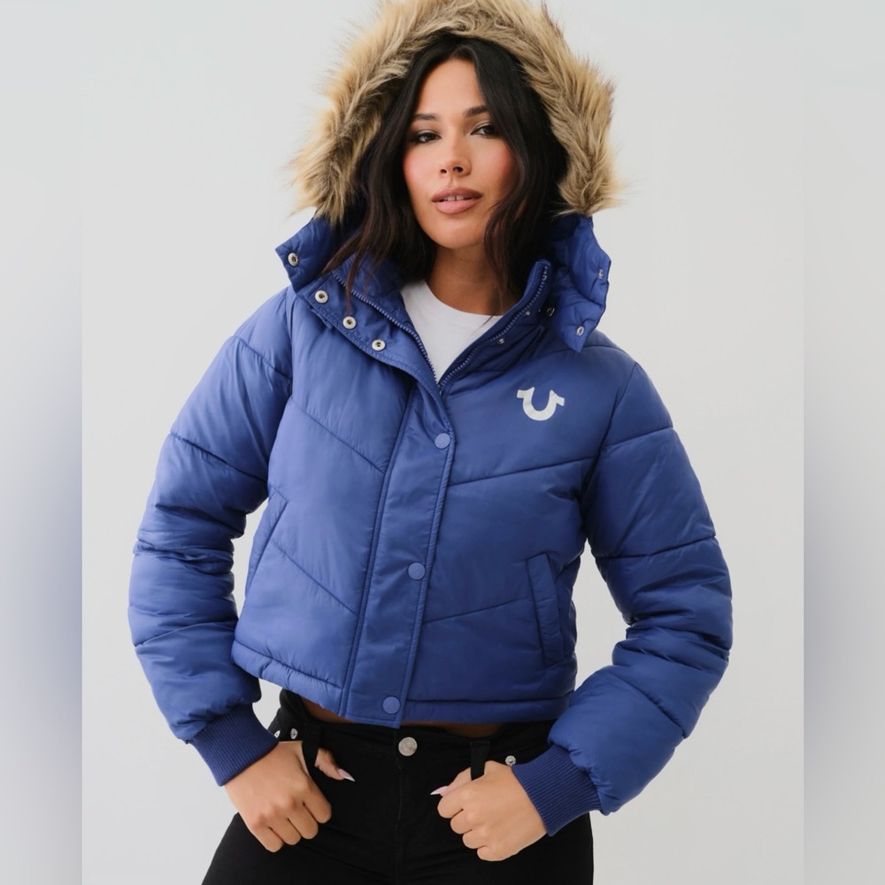 Brand New True Religion Fur Trim Cropped Puffy Jacket.